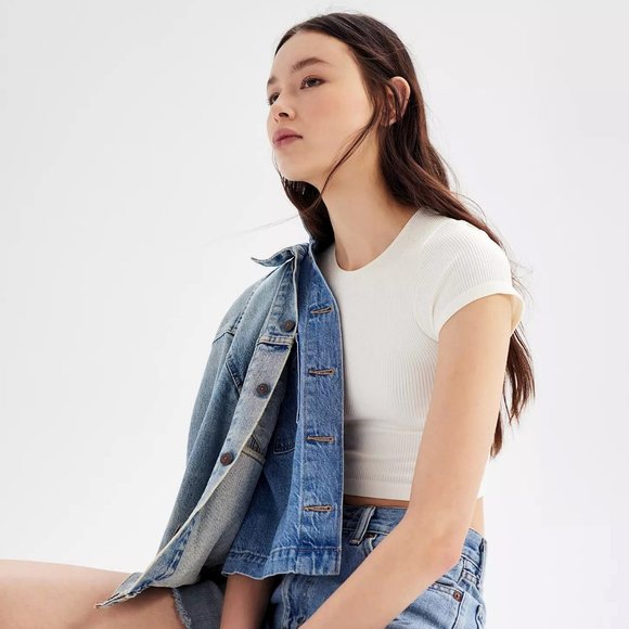 Urban Outfitters Out From Under Everyday Seamless Ribbed Crop Tee White Size M - Picture 3 of 6